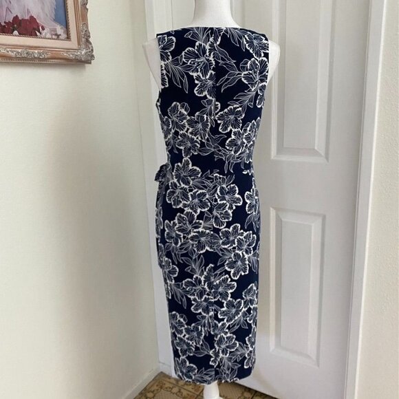 Lauren Ralph Lauren Sz 8 Printed Matte Jersey Faux Wrap Dress Lighthouse Navy - Picture 4 of 9